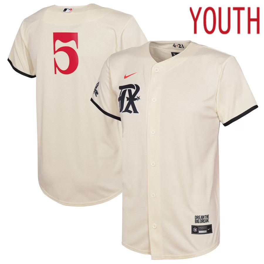 Youth Texas Rangers #5 Corey Seager Nike Cream 2023 City Connect Replica Player MLB Jersey